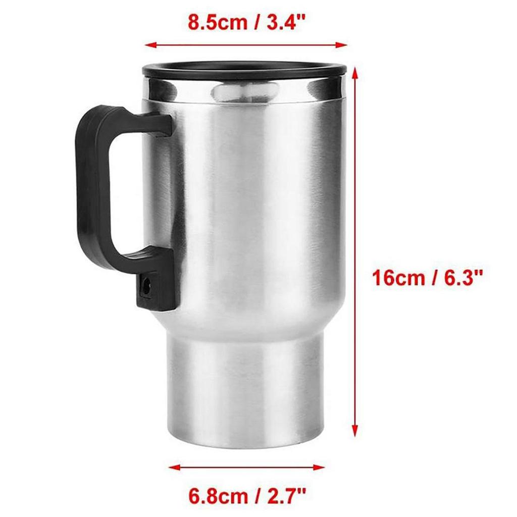 12V 500ml Electric Heating Car Kettle Water Coffee Milk Thermal Mug Camping Travel Kettle Stainless Steel Vehicle Heating Cup