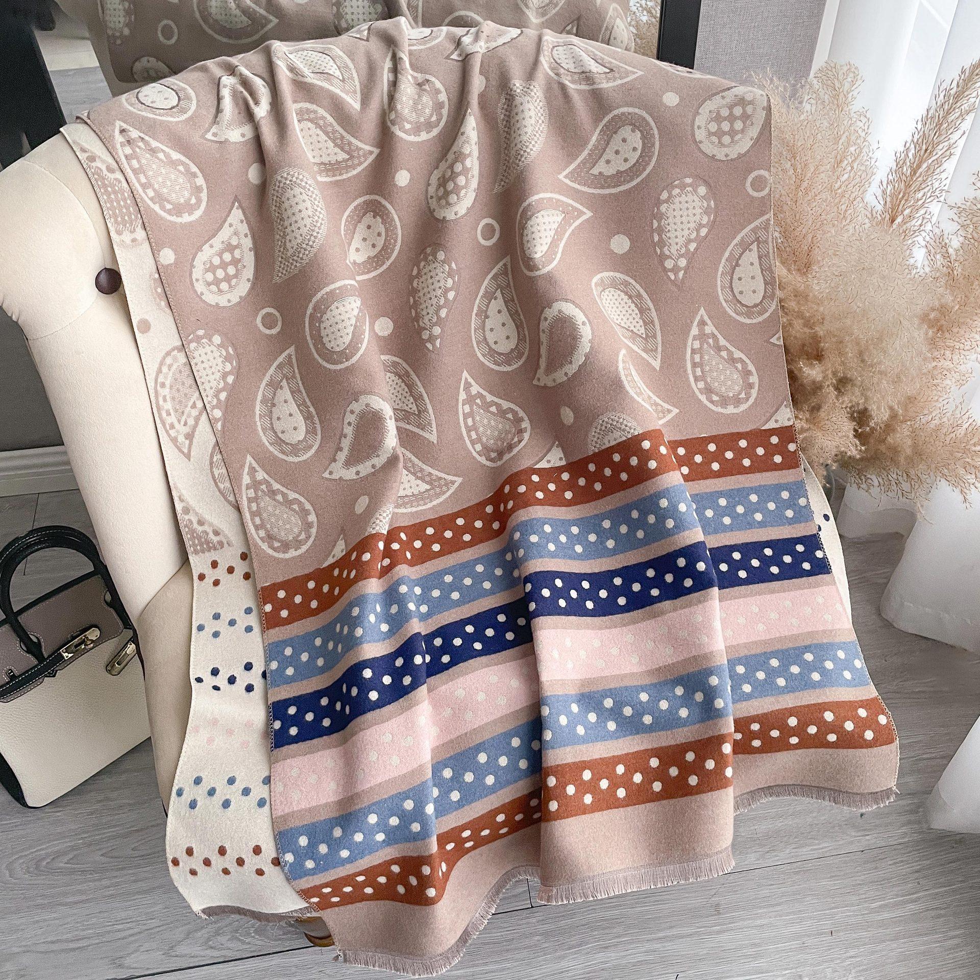 

Color Polka Dot Cashew Flower Imitation Cashmere Scarf Women S Fashion Thickened Warm Double-Sided Shawl Scarf 190*65cm