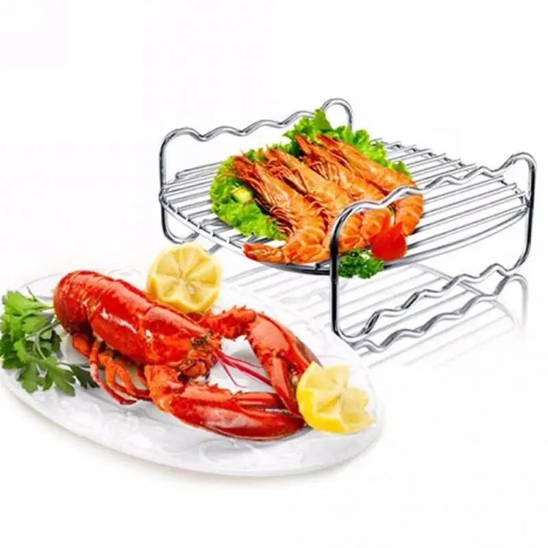Špejle na plech na pečení Vzduchová fritéza Nerezový držák Grilovací rošt Dvouvrstvý gril Výměna plechu na grilování Kuchyňské nářadí