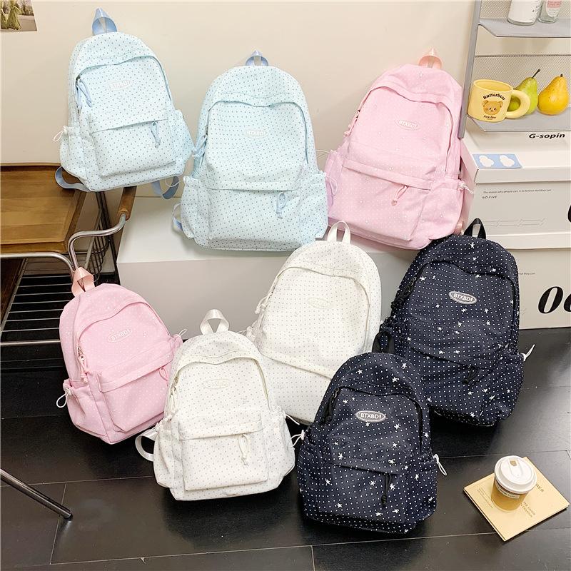 Zaino versione coreana ins Piccolo zaino fresco a pois Grande capacità semplice e versatile Zaino scolastico per studenti Zaino casual alla moda da donna