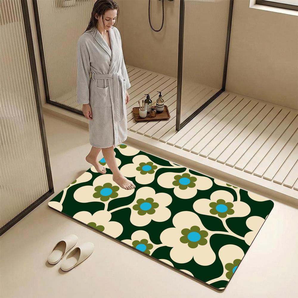 O-Orla Kiely Flower Floor Mat Diatomite Bath Mat – Highly Absorbent, Non-Slip, Quick-Drying Bathroom Rug