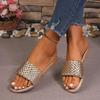 Fashion Women Slippers Summer Sexy Braided Square Toe Flat Shoes Indoor Home Slippers Fashion Beach Mules Casual Sandals Slides Women