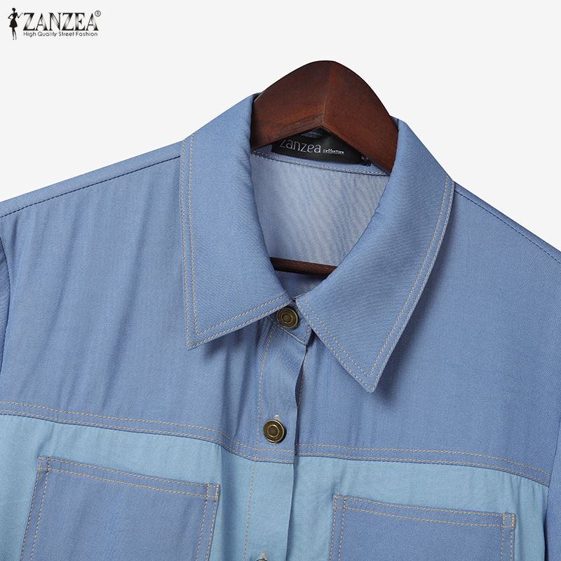 ZANZEA Women Turn Down Collar Summer Casual Short Sleeve Blouse