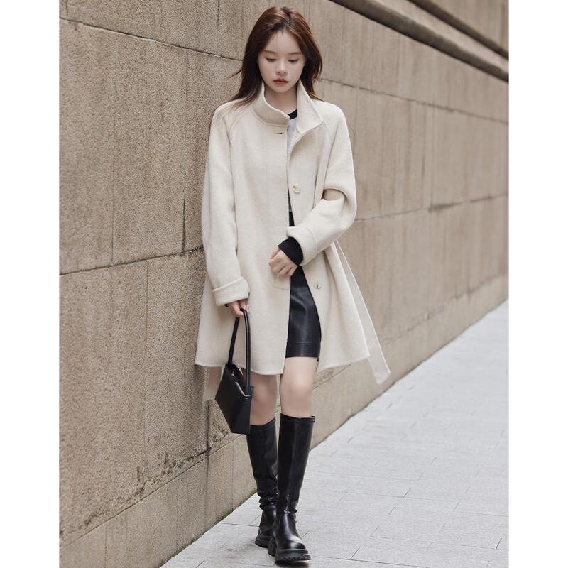 Women's Stand Collar Wool Blend Mid-Length Coat