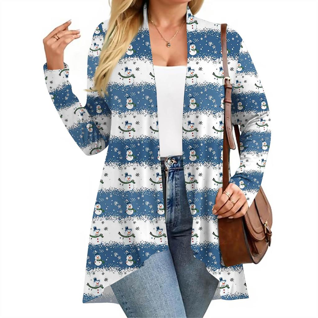 Women's Fall And Winter Fashion Casual Print Long Sleeve Mid-Length Cardigan Jacket