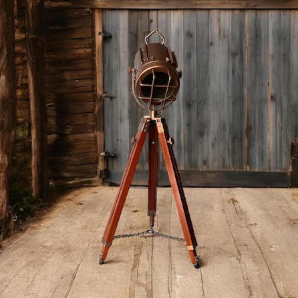 Floor Lamp Copper Antique Finish Floor Lamp with Tripod Searchlight - Nautical Modern Floor Standing Light Lamp, Unique Lighting Gift
