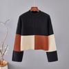 Vintage Women's Color-block Sweater Autumn Winter Loose Crew Neck Pullover Knitwear Short Stretch Knit Top Cropped Jumper