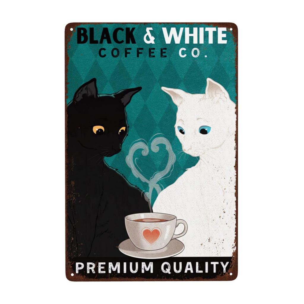 Mfoever Retro Cat Coffee Metal Sign Vintage A Coffee A Day Keeps The Grumpy Away for Home Coffee Shop Bar Wall Decor X Inch