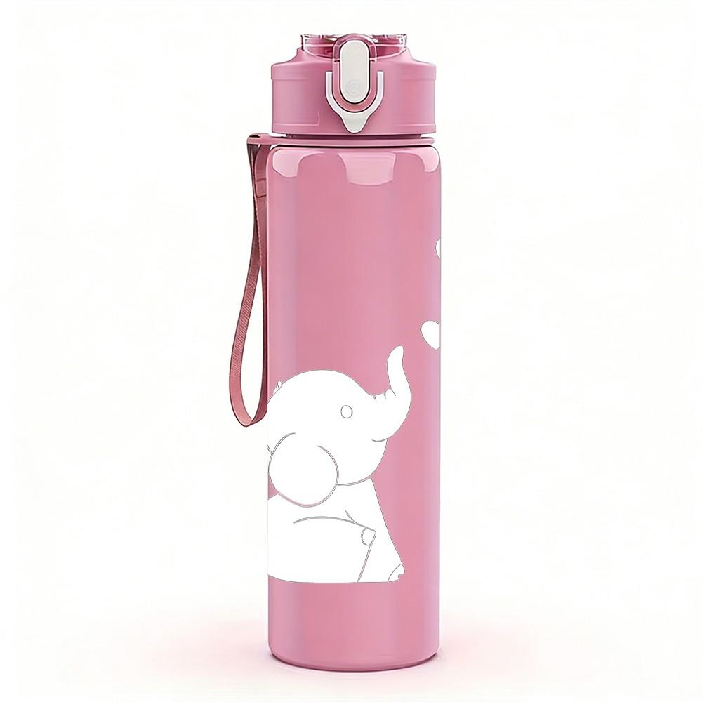 1PC Cute Baby Elephant Outline 750ml Color Plastic Sports Water Bottle Leakproof Flip Straw Lid Suitable for Sports Office Home Use