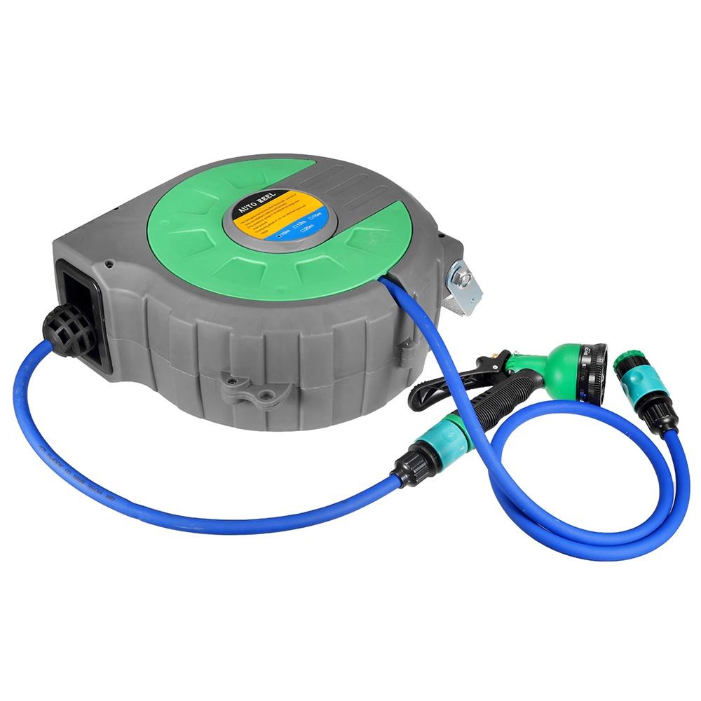 10M Spray Nozzle Automatic Reel with Sprayer Head Water Hose Reel Compact Garden Car Auto Retract 31X28cm