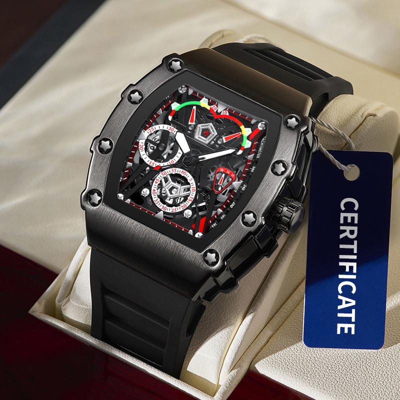 UTHAI Men's Watch Fashion Sports Waterproof Luminous Wine Barrel Shaped Silicone Strap Quartz Watch Watches for Man