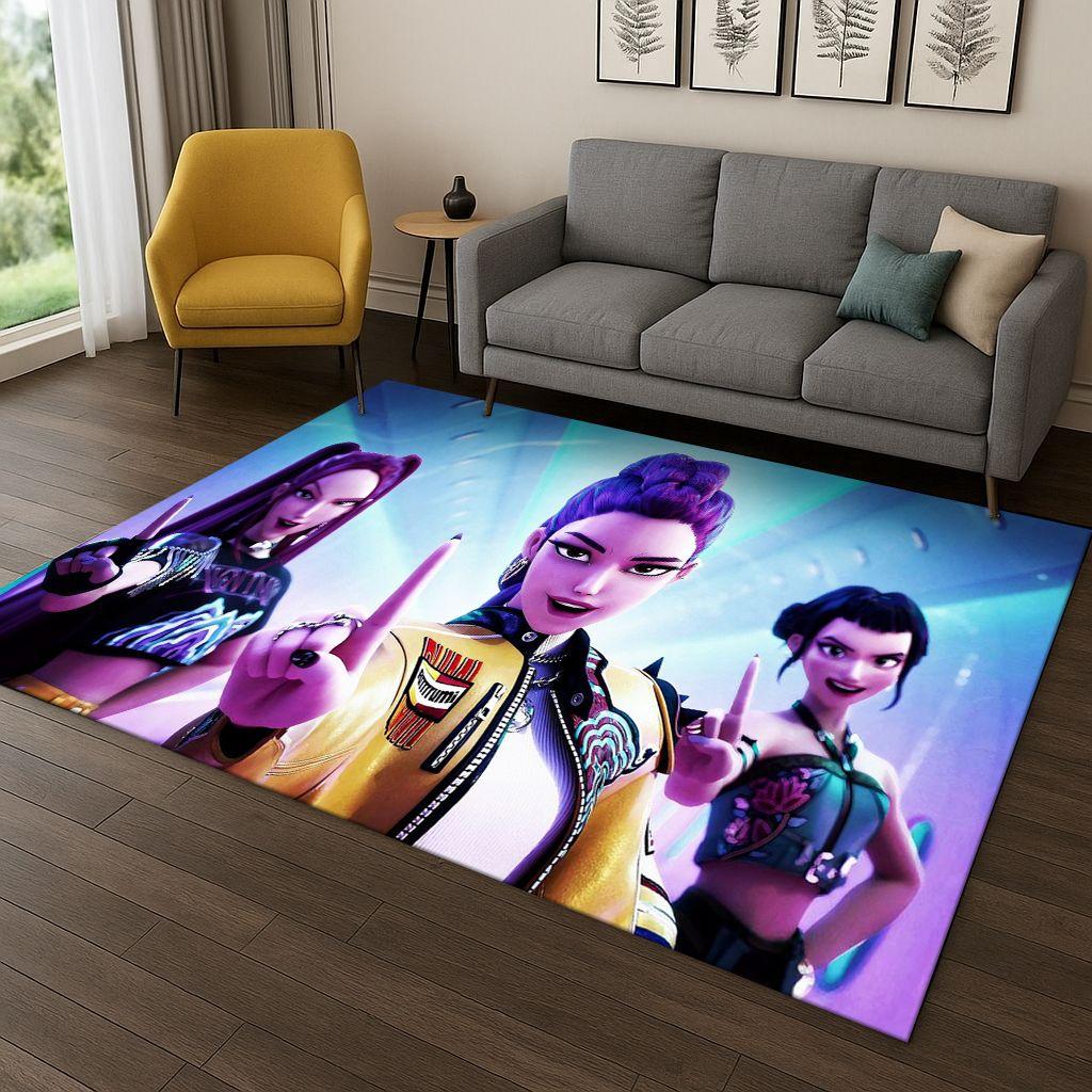 Tappeto Kpop Demon Hunters Rumi Mira Zoey Music Cartoon per Camera da Letto Soggiorno Divano Decorazione Casa, Tappetino Antiscivolo Regalo