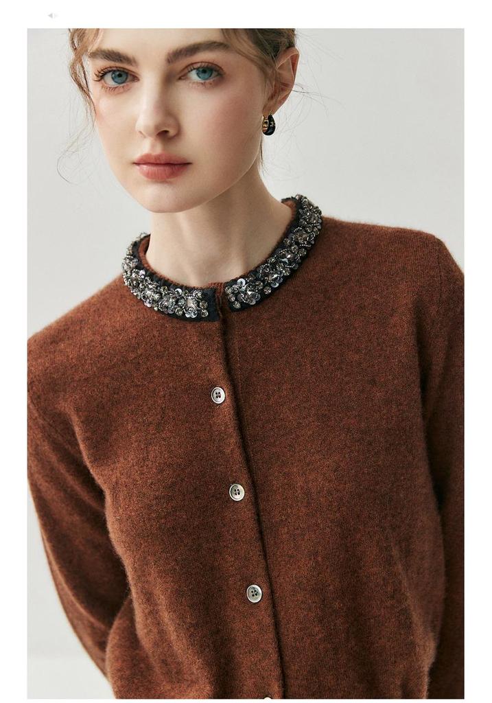 Women's Cashmere Round Neck Knit Cardigan - 2026 Autumn/Winter Wool Sweater Coat, Versatile and Fashionable.