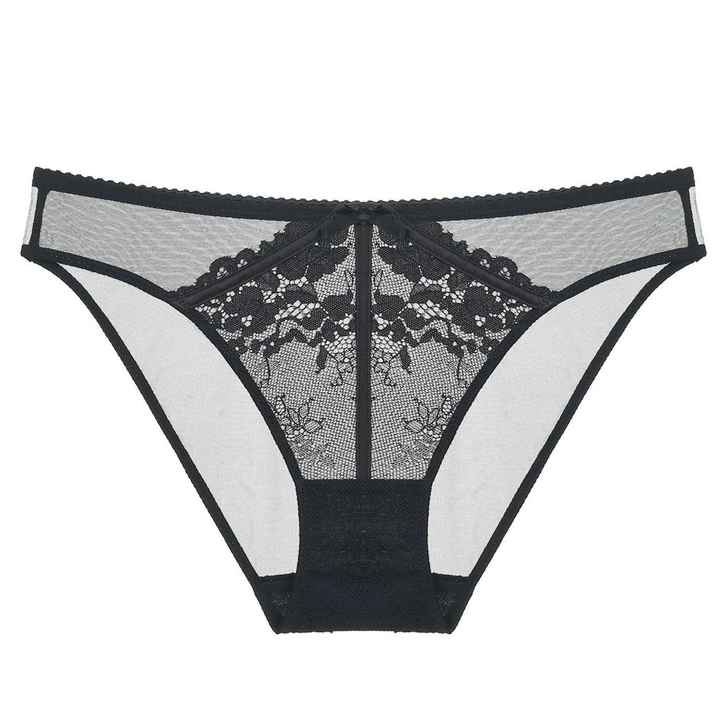 Sexy French Style Lace Bow Mesh Plus Size Low Waist Butt Lifting Womens Briefs