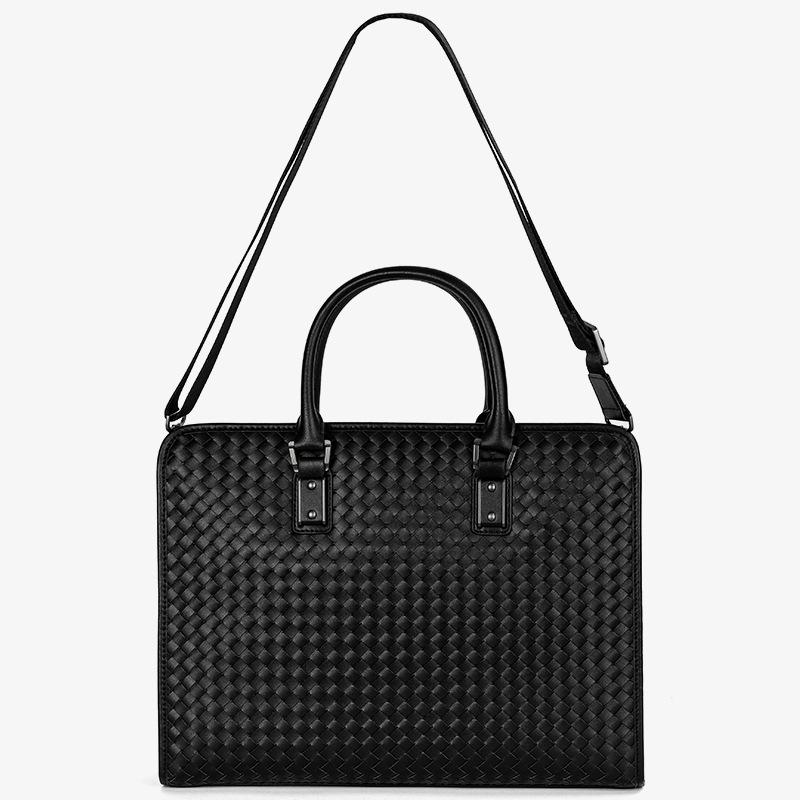 

Men s Genuine Leather Braided Crossbody Bag - Handmade Winter Business Travel Style 29x8x37 cm чёрный