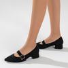 Women's Summer Pointed Toe Mary Jane Flats with Chunky Low Heels and Single Strap Buckle
