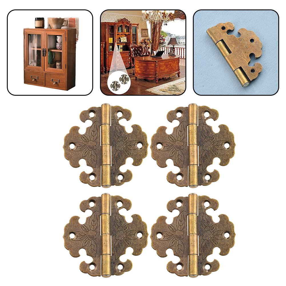 4 pcs Antique Decorative Hinges for Wooden Door Cabinets Rustic Design