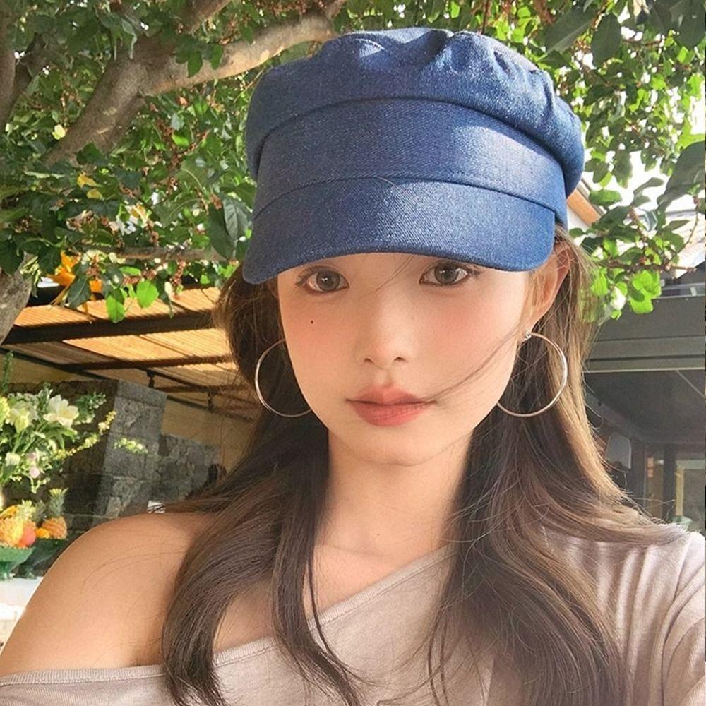 Vintage Denim Berets Flat Peaked Hats Fashion Octagonal Cap  Girls