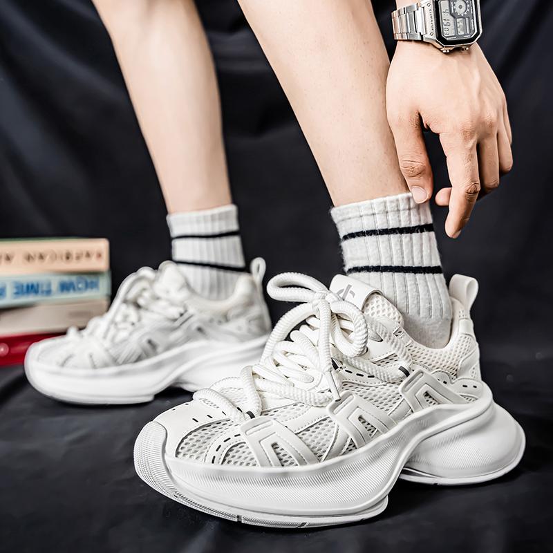Erkek Ayakkabıları Moda Trendi Kalın Tabanlı Ayakkabılar Dış Mekan Kaymaz Rahat Nefes Alabilir Spor Ayakkabıları Günlük Yumuşak Koşu Ayakkabıları