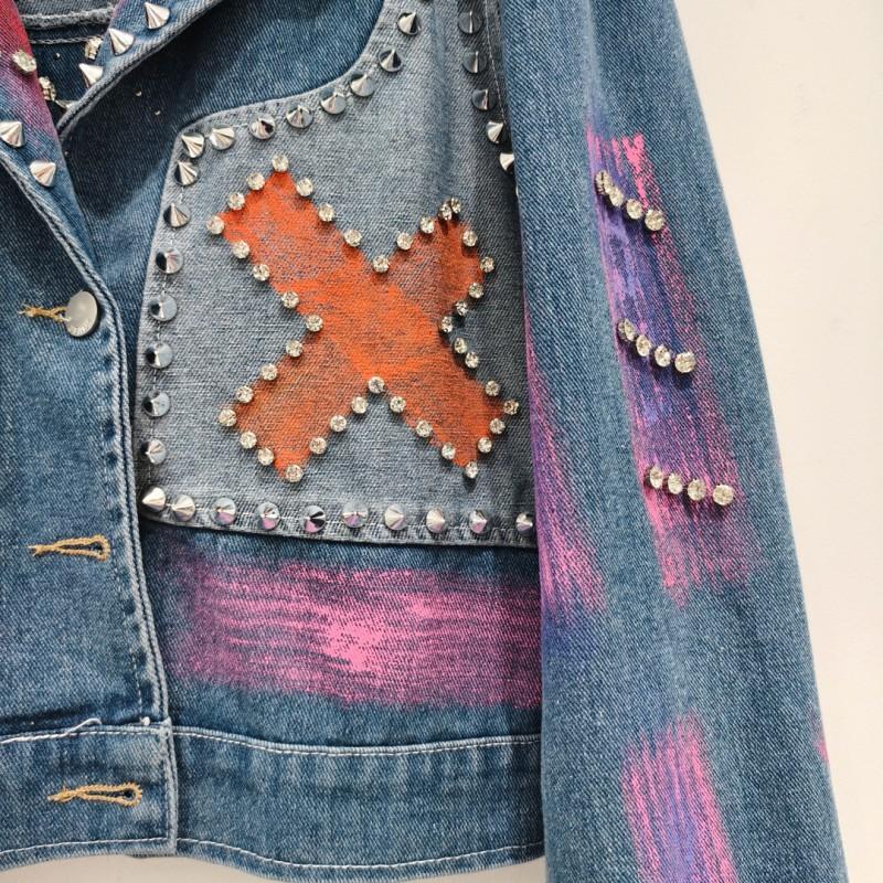 Thai Street Hand-painted Beaded Loose Fitting Short Denim Jacket Women