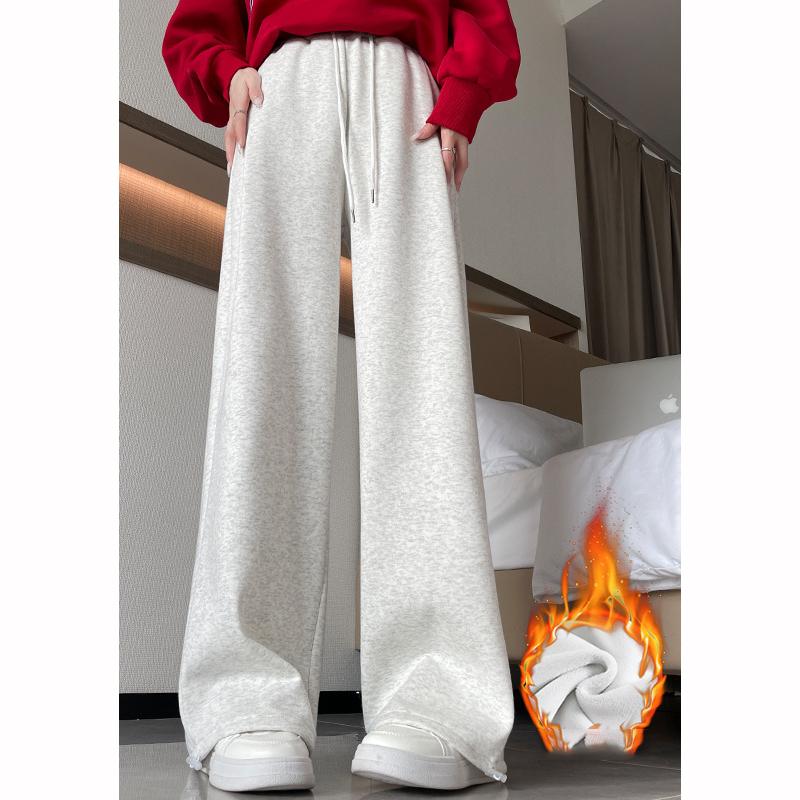 Thickened Lamb Fur Fleece Women's Autumn Winter Casual Trousers Wide Leg Pants Sporty Style Plus Size Long Trousers