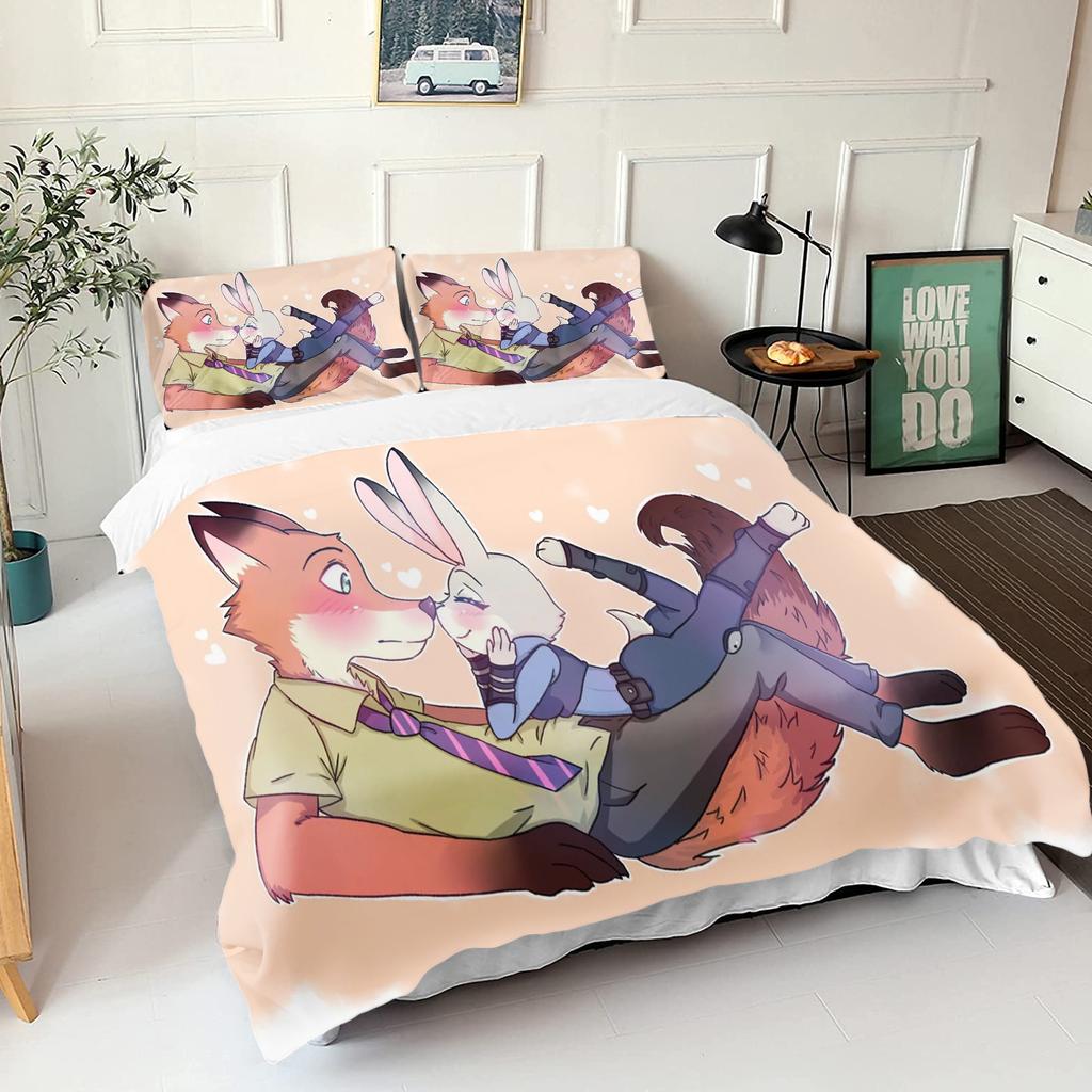 Zootopie Judy Nick Ensemble de housse de couette Couette Literie Ensemble de literie 3D pour enfants Ensemble 3 pièces 1 housse de couette Taille King