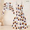 Women Plus Size Two Piece Outfit Long Sleeve Cropped Shrug Strappy Tie Waist Halloween Printed White Long Dress