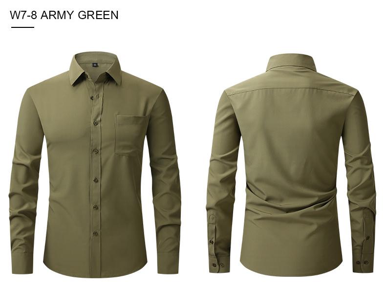 Men's High-End Long-Sleeve Stretch Dress Shirt - European & American Sizes, Solid Color Business Casual Top