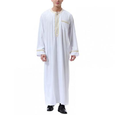 Sommer Herren Robe Retro Rundhals Halbreißverschluss Lange Ärmel Lose Malaysia Naher Osten Arabische Dubai Traditionelle Maxi Robe Langes Top