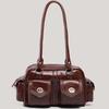 Sweet And Cool Babes Retro Locomotive Bag Women'S Versatile Black Multi-Pocket Handbag Large Capacity Shoulder Boston Bag
