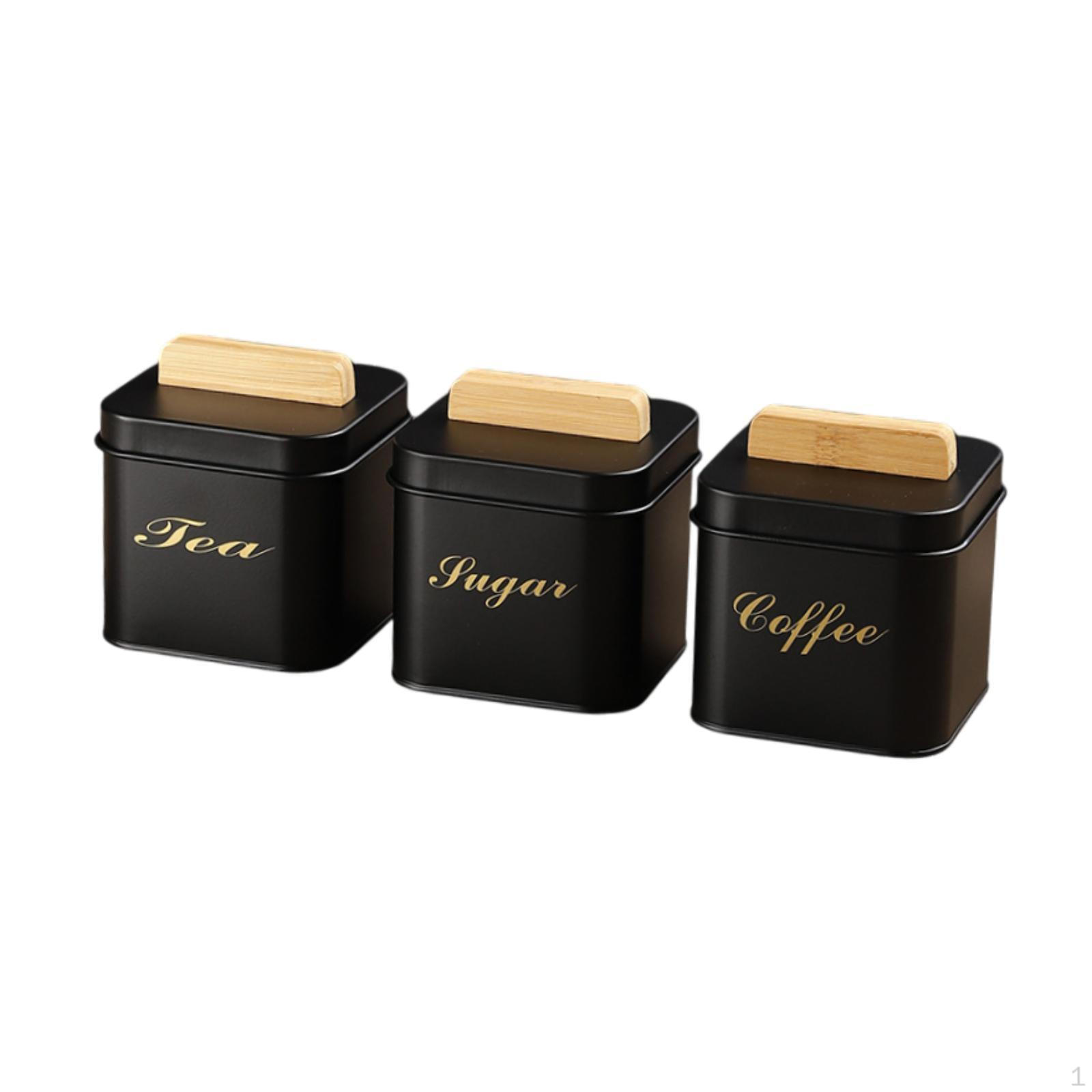 

3 Pieces Kitchen Canisters for Countertop Coffee Tea Sugar Containers Dustproof Lids чорний
