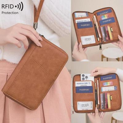 Portefeuille Passeport RFID Anti-Magnétique avec Fermeture Éclair et Rangement Multifonctionnel