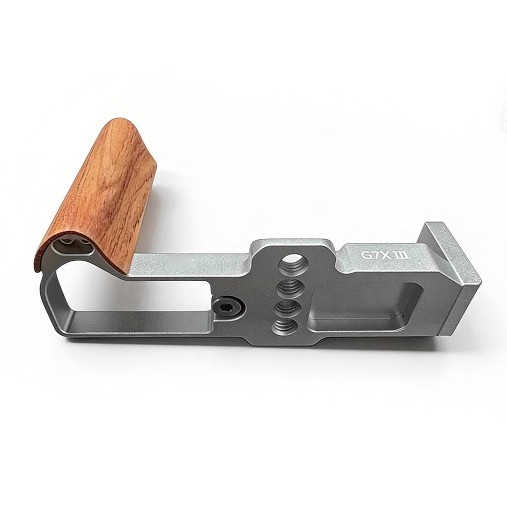 L Shape Bracket Wooden Hand Grip with Quick Release Baseplate Fit for G7X II III Silver