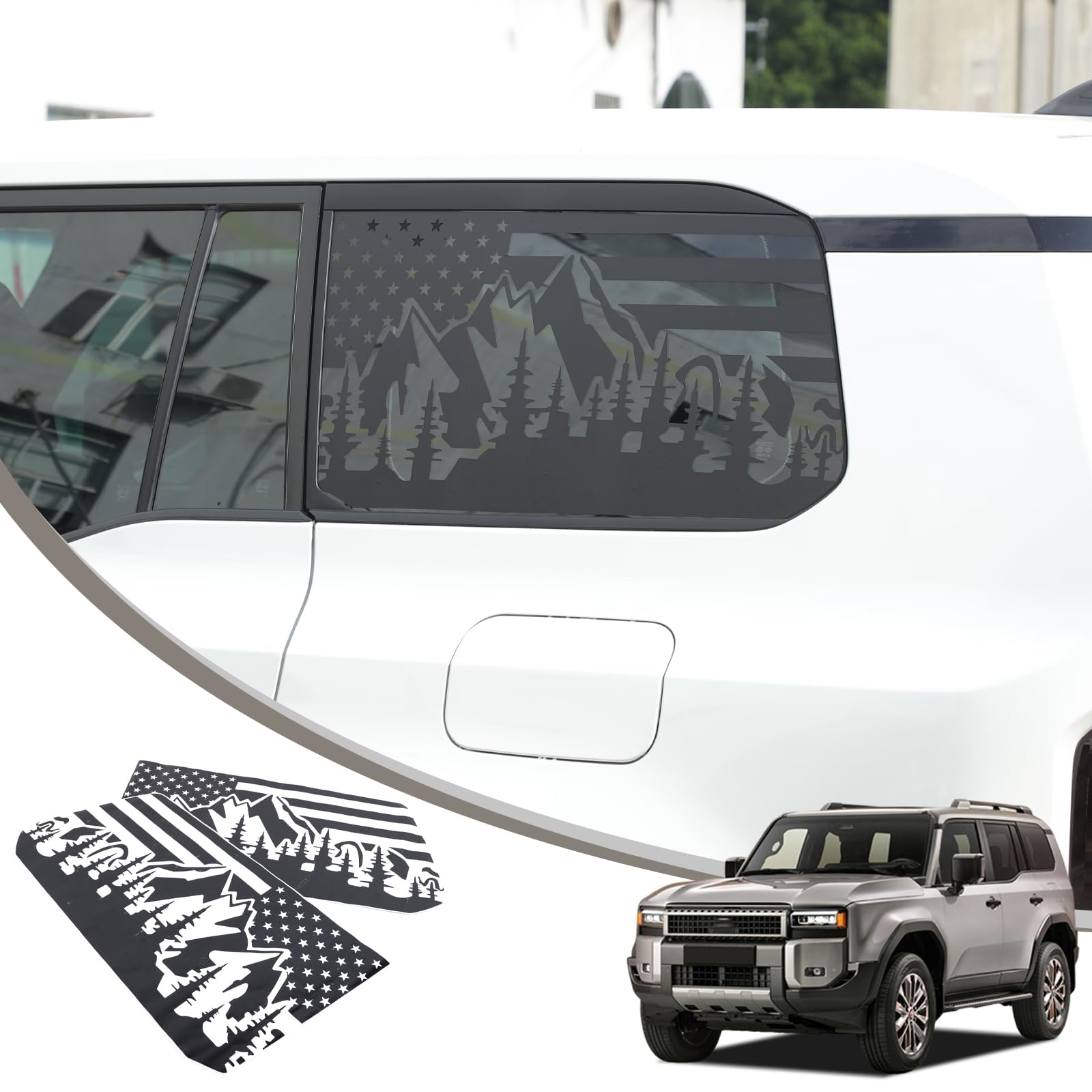 

METYOUCAR Наклейка на заднее боковое стекло Toyota Land Cruiser 250 Автомобильная ПВХ Наружный Пользовательский Аксессуар Наклейка Пик, Обертка, Детали, (Горный тип)