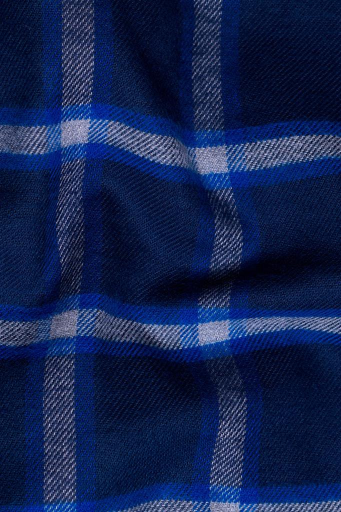 Downriver Blue and White Twill Checkered Premium Cotton Designer Overshirt