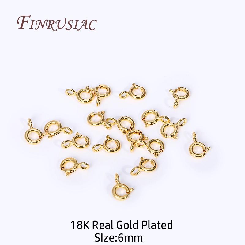 5/5.5/6/7mm Size 18K Gold Plated Brass Spring Ring Clasp with Open Ring, Round Clasps Connector For Bracelet Necklace Making