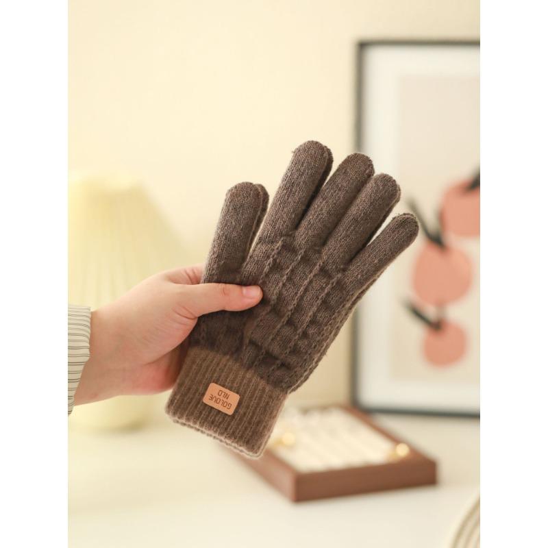 

Вязаные женские перчатки для сенсорных экранов на осень и зиму, теплые, противоскользящие, плюс бархатные, утолщенные, двухцветные, жаккардовые One Size