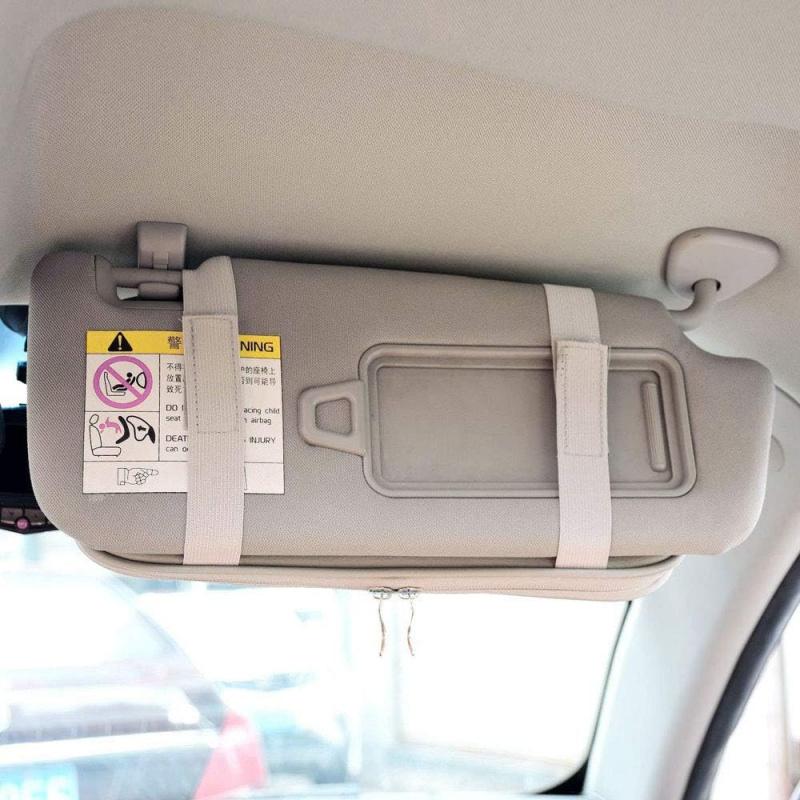 Da by Car Sun Visor Organizer, Multi-Pocket Trucks with Double Zippers, Elastic Bands & Glasses Clip - Organizes Essentials Keep Tidy (Cream Grey)