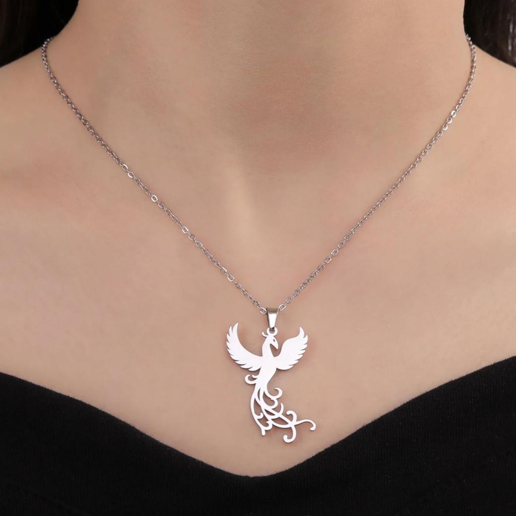 LIKGREAT Stainless Steel Phoenix Bird Firebird Necklace for Women Men Nature Animal Totem Choker Pendants Charm Jewelry Gift New