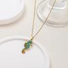 Stainless Steel Seahorse Pendant Necklace Turquoise Boho Ocean Jewelry For Women