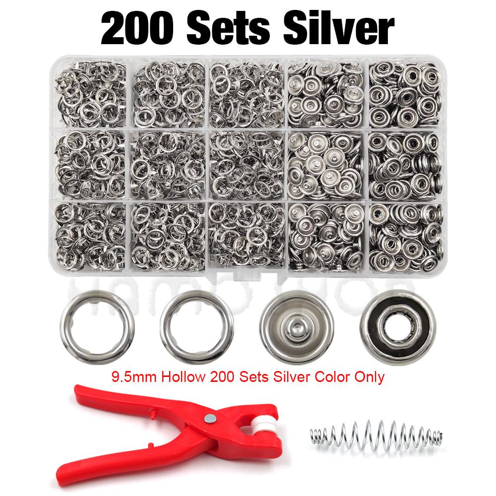 Botões de Pressão Metálicos de 9,5mm com Garras Sólidos/Vazados Botões de Pressão Tachas com Kits de Ferramentas de Alicate Para Costura de Roupas Bolsas Vestuário