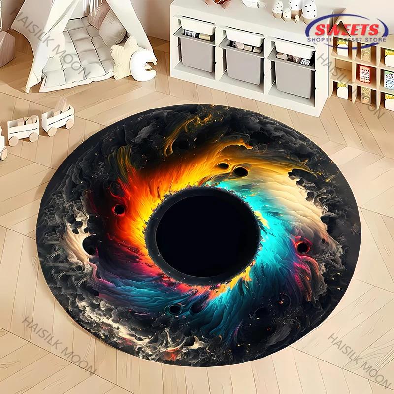 3D HD Cosmic Black Hole Printed Round Rug, Chair Carpet,  Durable Non-slip Doormat Children Playing Mat Living Room Bedroom Rugs
