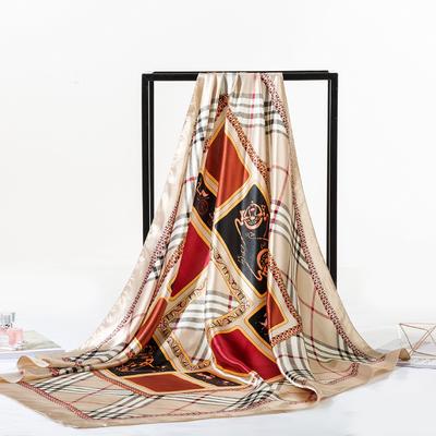 Europa und die Vereinigten Staaten Damen Seidenschal Mode Kreativer quadratischer Schal Plaid 90 cm Satin Satin Halstuch