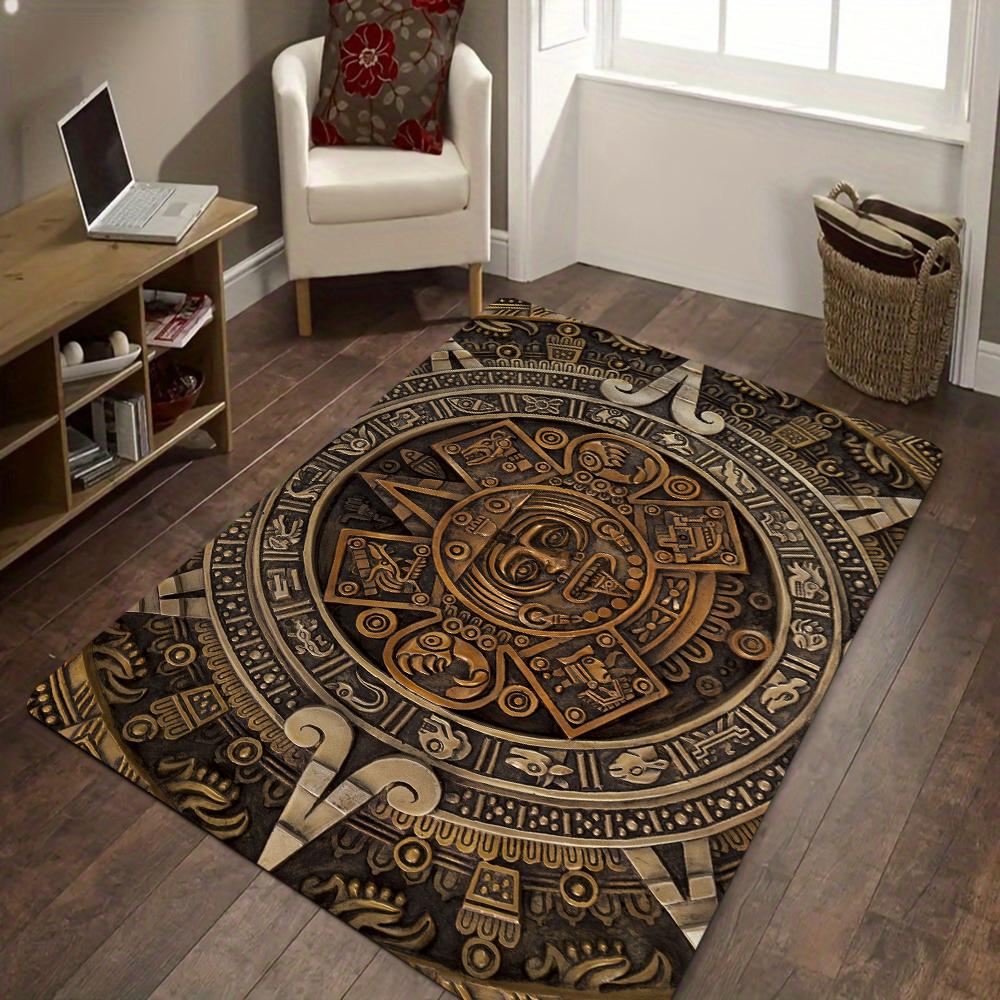 Ancient Aztec Calendar Print Anti-slip Rug Machine Washable for Living Room Kitchen Bedroom Decor Mat