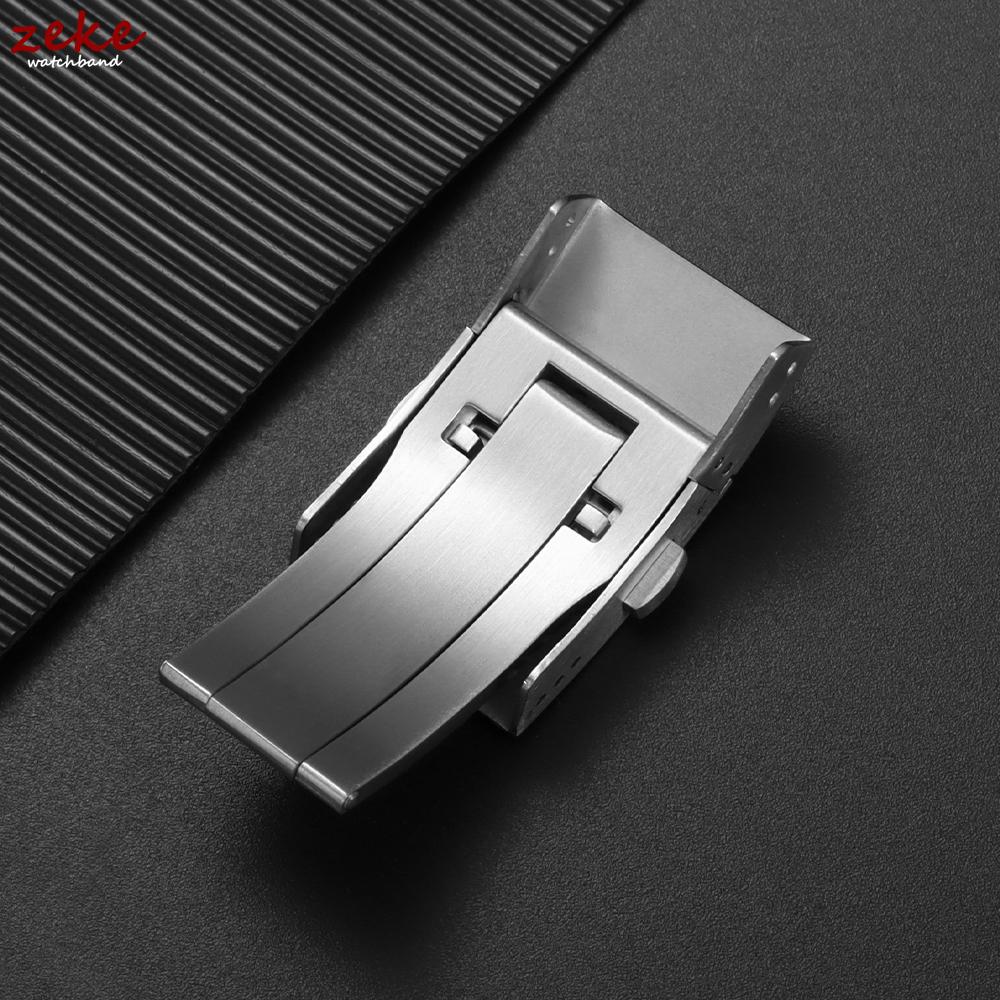 19mm Watch Buckle for Conquest Solid Stainless Steel Brushed Folding Buckle Double Push Adjustable Silicone Strap Watch Clasp