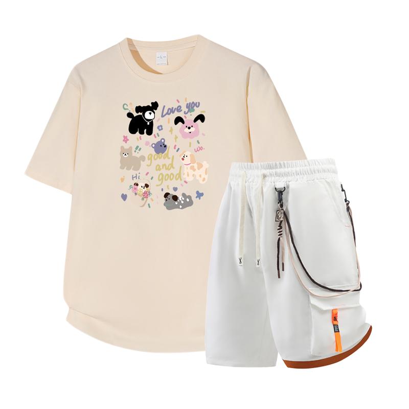 Herren Kurzarm Set Sommer Kurzarm Slim Fit Oberteil Herren Zweiteiliges Set