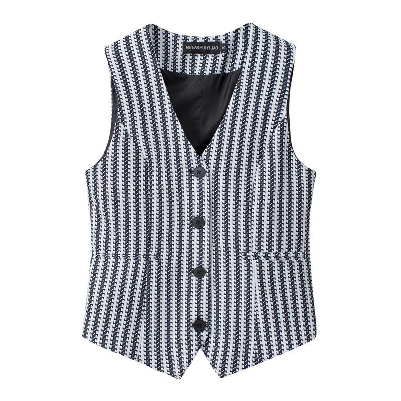 2025 Spring Elegant Collarless Single-Breasted Polyester Cardigan Vest with Pockets for Women - Commuter Style