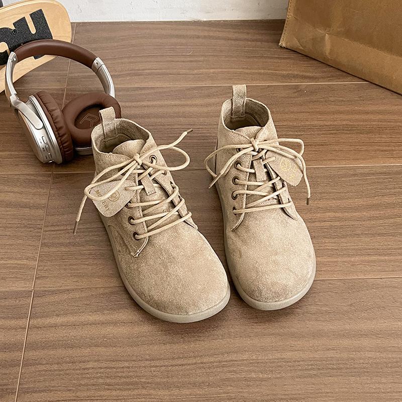 New Winter Women Faux Suede Short Boots Lace Up Female Casual Shoes Soft Camel Suede PU Upper Flat Sole Ankle Boots Solid Color