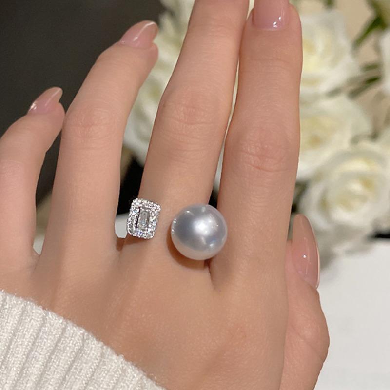 BELLA BOX Mărgele din coajă naturală, set de diamante mici, de lux, comparabil cu inelul deschis de perle, accesorii de mână simple, de modă