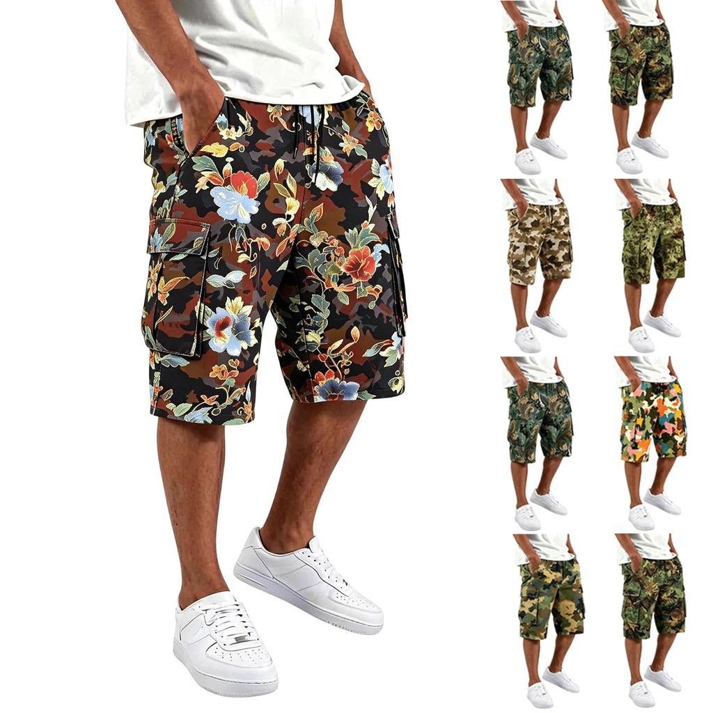 Herren bedruckte Cargoshorts lockere Passform Wandershorts mit mehreren Taschen für Outdoor-Sportarten lässig Sommer